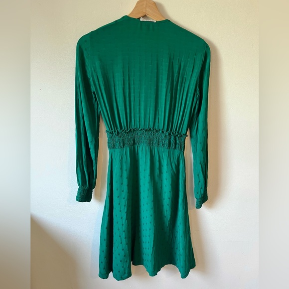 Sandro Green Satin Long Sleeve Mini Dress with Zipper Collar, Size Small - Picture 6 of 12